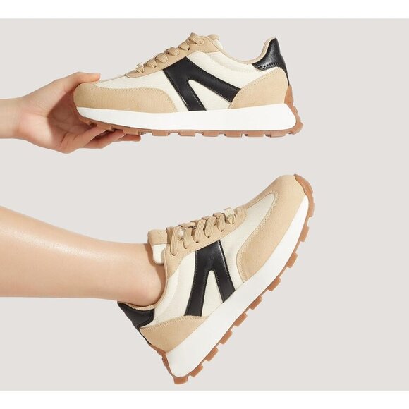 🆕 Lucky Step Casual Fashion Sneakers Women Cream Retro Classic Trainers Shoes - Picture 4 of 9